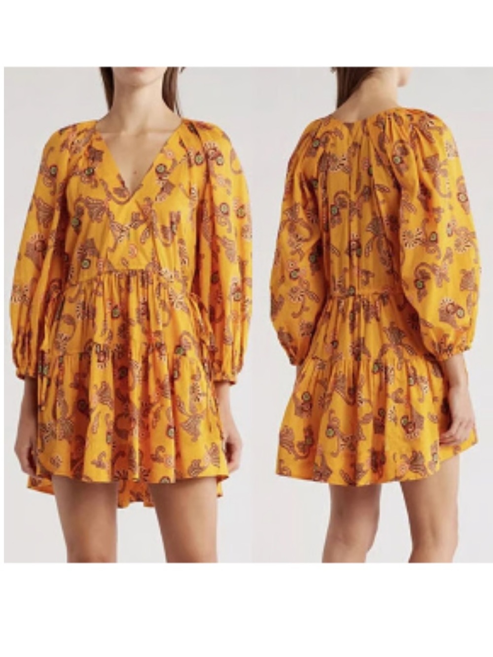 A.L.C. Sally Floral V-neck Long Sleeve Dress Limone Orange 4 NWT